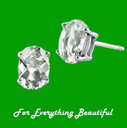 Image 0 of Green Amethyst Oval Cut Stud 14K White Gold Earrings