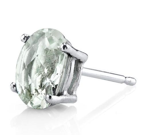 Image 3 of Green Amethyst Oval Cut Stud 14K White Gold Earrings