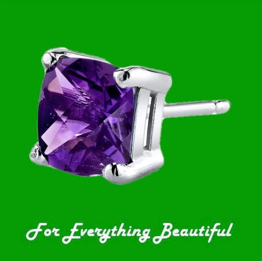 Image 2 of Purple Amethyst Cushion Cut Stud 14K White Gold Earrings