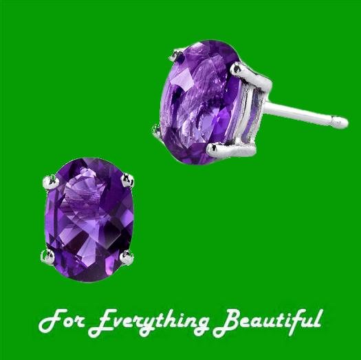Image 0 of Purple Amethyst Oval Cut Stud 14K White Gold Earrings