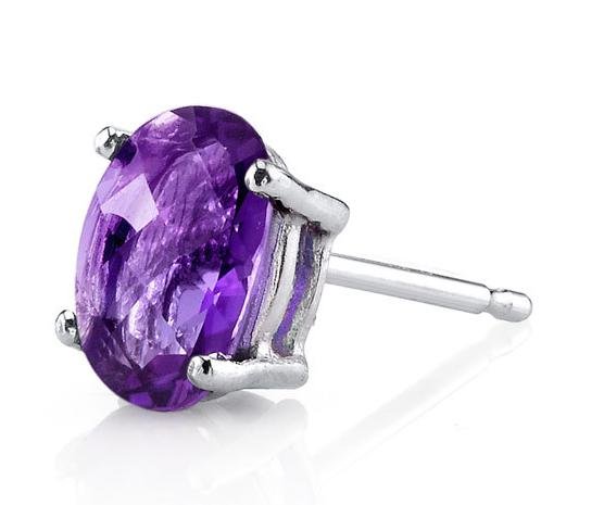 Image 3 of Purple Amethyst Oval Cut Stud 14K White Gold Earrings