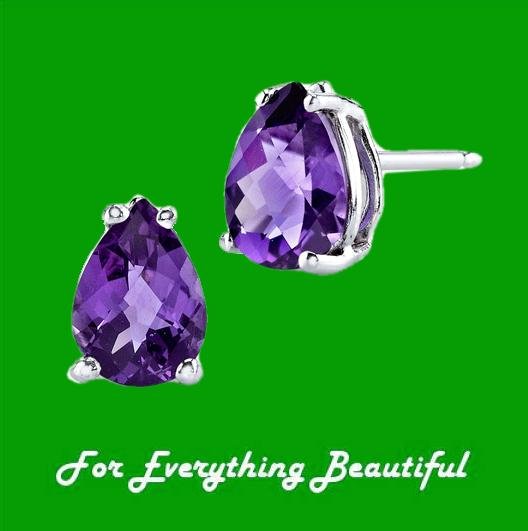 Image 0 of Purple Amethyst Pear Cut Stud 14K White Gold Earrings