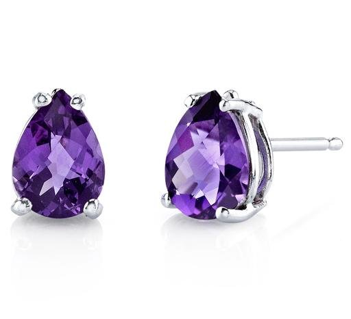 Image 1 of Purple Amethyst Pear Cut Stud 14K White Gold Earrings