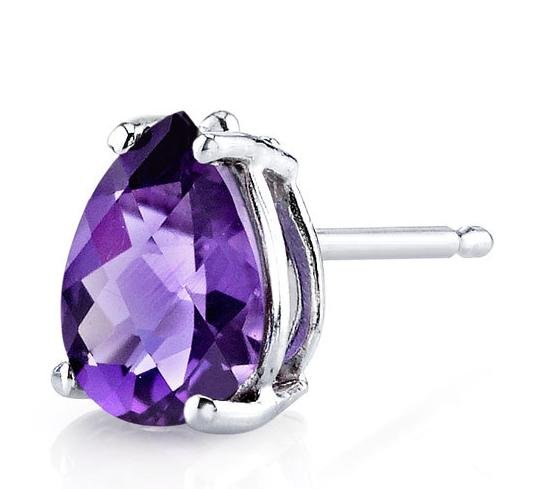 Image 3 of Purple Amethyst Pear Cut Stud 14K White Gold Earrings