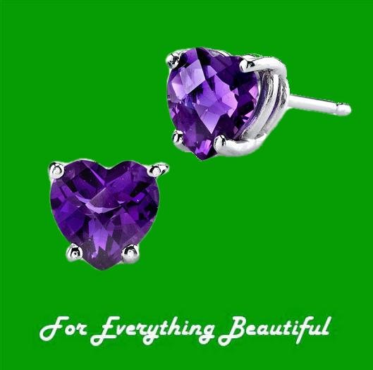 Image 0 of Purple Amethyst Heart Cut Stud 14K White Gold Earrings