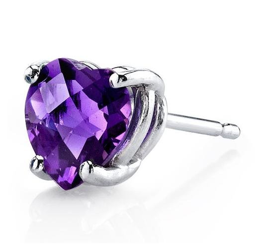 Image 3 of Purple Amethyst Heart Cut Stud 14K White Gold Earrings