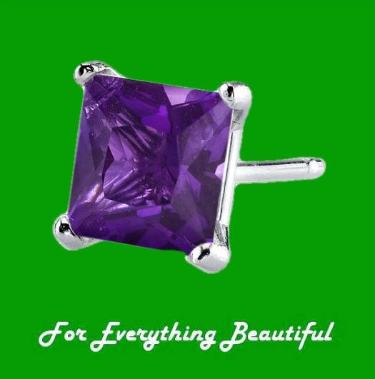 Image 2 of Purple Amethyst Princess Cut Stud 14K White Gold Earrings