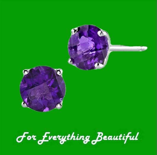 Image 0 of Purple Amethyst Round Cut Stud 14K White Gold Earrings