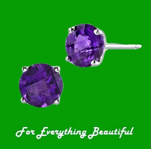 Image 0 of Purple Amethyst Round Stud 14K White Gold Earrings