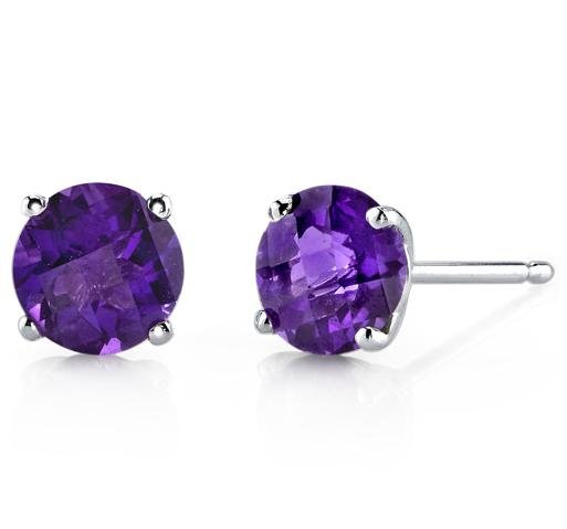 Image 1 of Purple Amethyst Round Cut Stud 14K White Gold Earrings