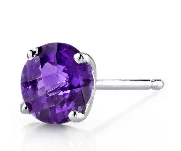 Image 3 of Purple Amethyst Round Stud 14K White Gold Earrings