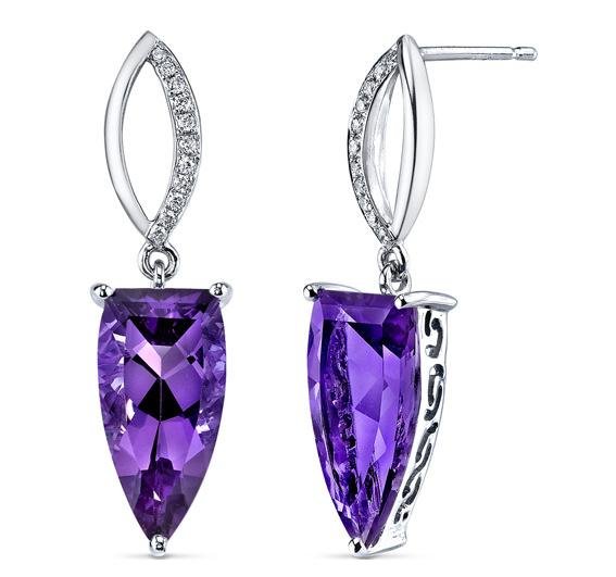 Image 1 of Purple Amethyst Half Marquis Diamond Curve 14K White Gold Earrings 