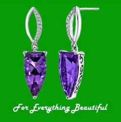 Purple Amethyst Half Marquis Diamond Curve 14K White Gold Earrings 