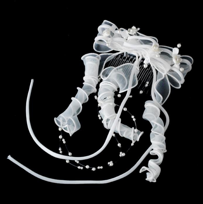 Image 1 of White Bows Pearl Strands Flowergirl Child Tiara Comb