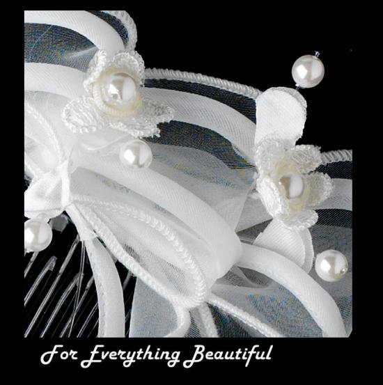 Image 2 of White Bows Pearl Strands Flowergirl Child Tiara Comb
