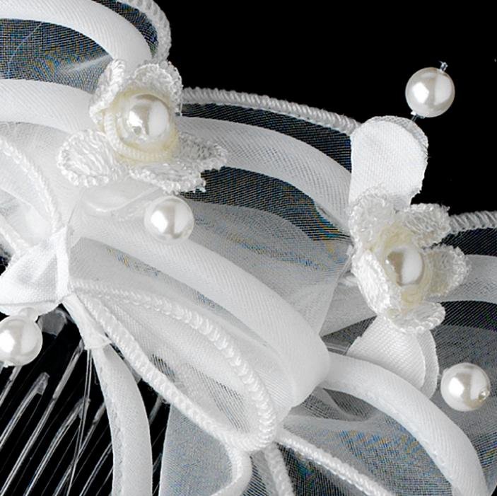 Image 3 of White Bows Pearl Strands Flowergirl Child Tiara Comb