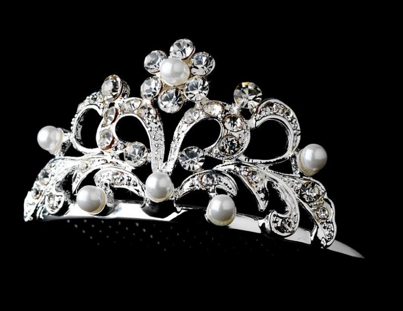 Image 2 of Abby Rhinestone Pearl Flowergirl Child Headpiece Tiara