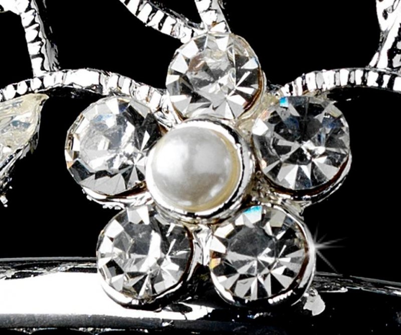 Image 1 of Alaine Silver Rhinestone Pearl Flowergirl Child Headpiece Tiara