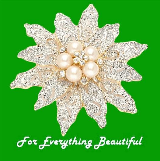 Image 0 of Etched Ivory Pearl Crystal Floral Two Tone Gold Plated Brooch