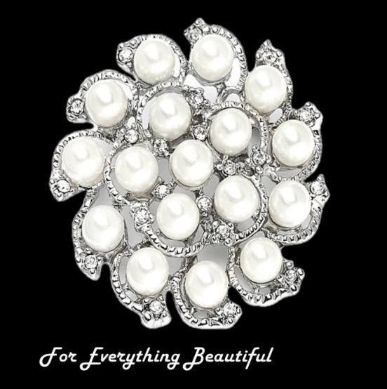 Image 0 of Swirling White Pearl Cluster Crystal Pinwheel Silver Plated Brooch