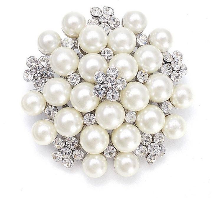 Image 1 of Cluster Ivory Pearl Cluster Crystal Silver Plated Brooch
