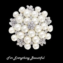 Cluster Ivory Pearl Cluster Crystal Silver Plated Brooch