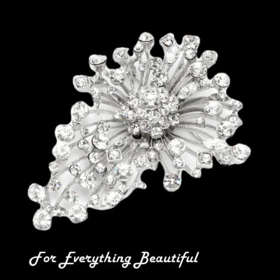 Image 0 of Cascading Silver Crystal Sprays Silver Plated Brooch 