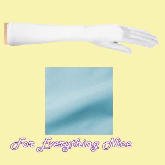 Image 0 of Aqua Shiny Satin Bridesmaids Wedding Below Elbow Length Gloves Pair Set