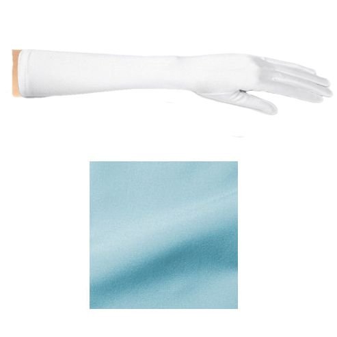 Image 1 of Aqua Shiny Satin Bridesmaids Wedding Below Elbow Length Gloves Pair Set
