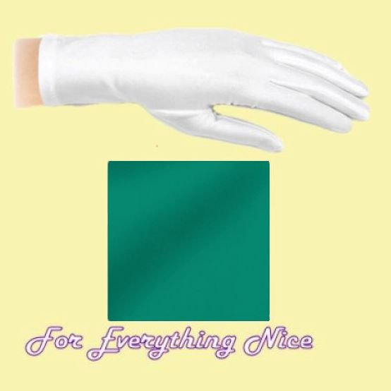 Image 0 of Teal Green Shiny Satin Plain Simple Wedding Wrist Length Gloves Pair Set