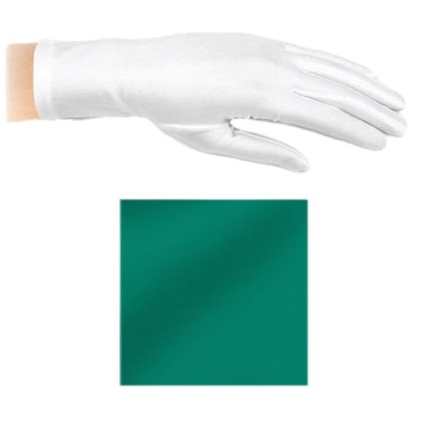 Image 1 of Teal Green Shiny Satin Plain Simple Wedding Wrist Length Gloves Pair Set