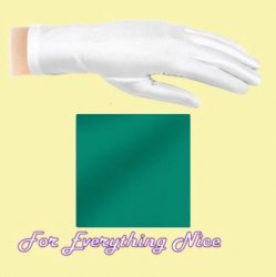 Teal Green Shiny Satin Plain Simple Wedding Wrist Length Gloves Pair Set