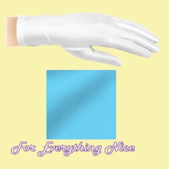 Image 0 of Sky Blue Shiny Satin Plain Simple Wedding Wrist Length Gloves Pair Set