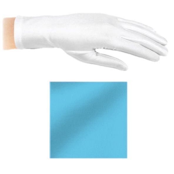 Image 1 of Sky Blue Shiny Satin Plain Simple Wedding Wrist Length Gloves Pair Set