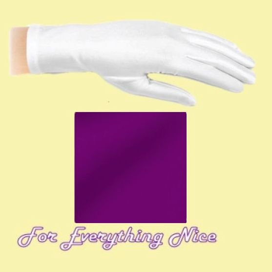 Image 0 of Plum Shiny Satin Plain Simple Wedding Wrist Length Gloves Pair Set