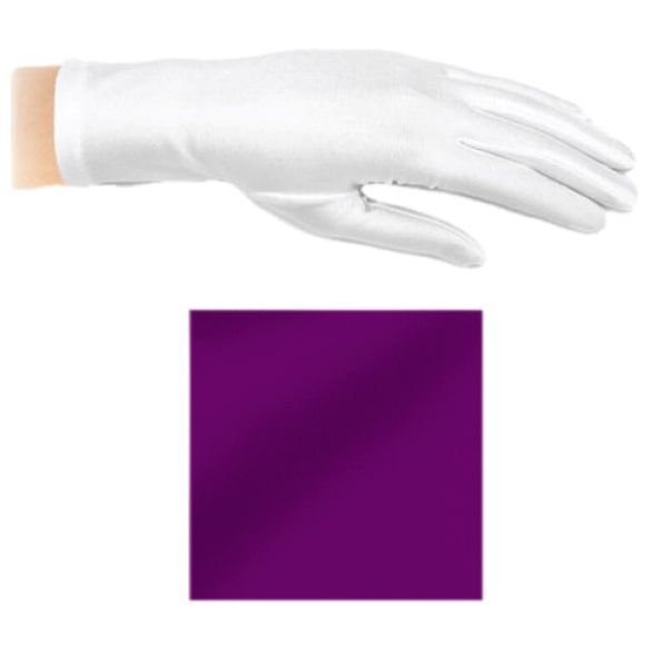Image 1 of Plum Shiny Satin Plain Simple Wedding Wrist Length Gloves Pair Set