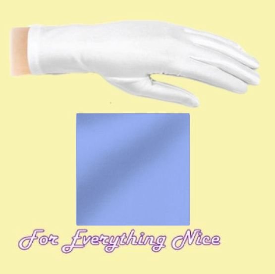 Image 0 of Periwinkle Blue Shiny Satin Plain Simple Wedding Wrist Length Gloves Pair Set