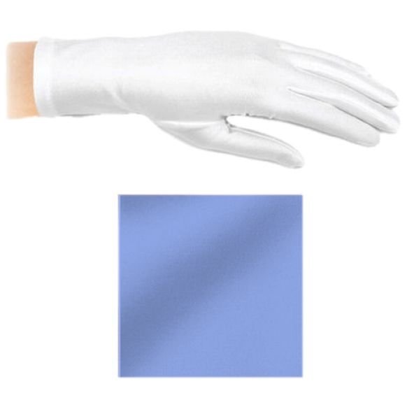 Image 1 of Periwinkle Blue Shiny Satin Plain Simple Wedding Wrist Length Gloves Pair Set