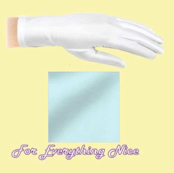 Image 0 of Light Blue Shiny Satin Plain Simple Wedding Wrist Length Gloves Pair Set