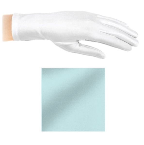 Image 1 of Light Blue Shiny Satin Plain Simple Wedding Wrist Length Gloves Pair Set