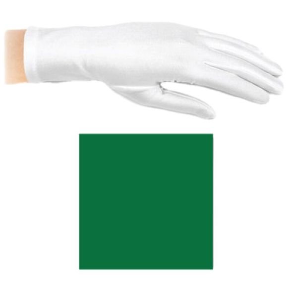 Image 1 of Emerald Green Shiny Satin Plain Simple Wedding Wrist Length Gloves Pair Set