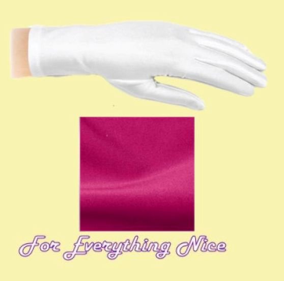 Image 0 of Fuchsia Pink Shiny Satin Plain Simple Wedding Wrist Length Gloves Pair Set