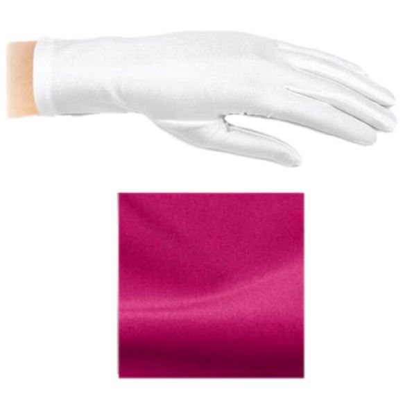 Image 1 of Fuchsia Pink Shiny Satin Plain Simple Wedding Wrist Length Gloves Pair Set