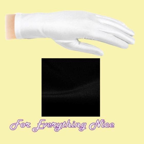 Image 0 of Black Shiny Satin Plain Simple Wedding Wrist Length Gloves Pair Set