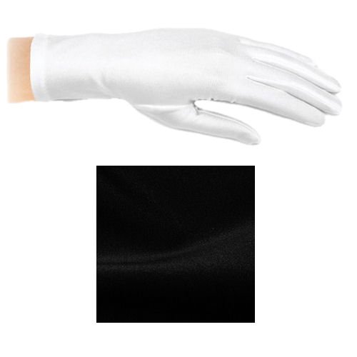 Image 1 of Black Shiny Satin Plain Simple Wedding Wrist Length Gloves Pair Set