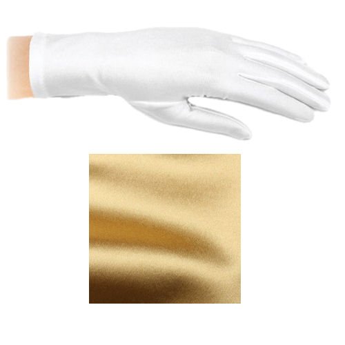 Image 1 of Gold Shiny Satin Plain Simple Wedding Wrist Length Gloves Pair Set