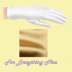 Gold Shiny Satin Plain Simple Wedding Wrist Length Gloves Pair Set