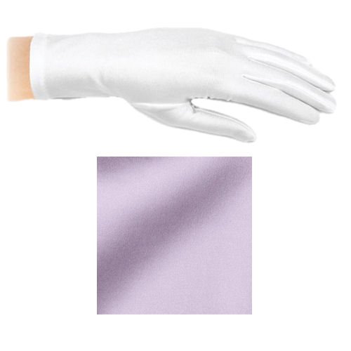 Image 1 of Lilac Shiny Satin Plain Simple Wedding Wrist Length Gloves Pair Set