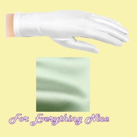 Image 0 of Mint Green Shiny Satin Plain Simple Wedding Wrist Length Gloves Pair Set