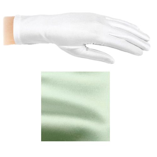 Image 1 of Mint Green Shiny Satin Plain Simple Wedding Wrist Length Gloves Pair Set